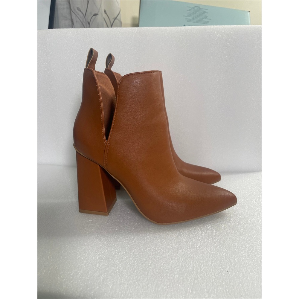 Bamboo Setting-01 Womens Cognac Brown Pointed Toe Block Heel Ankle Boots 5.5 - Picture 10 of 10